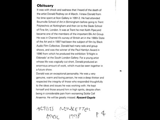 image of Obituary for Donald Rodney