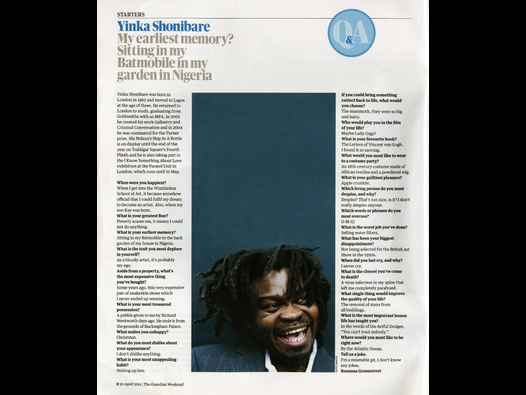 image of Yinka Shonibare Q&A - Guardian Weekend magazine